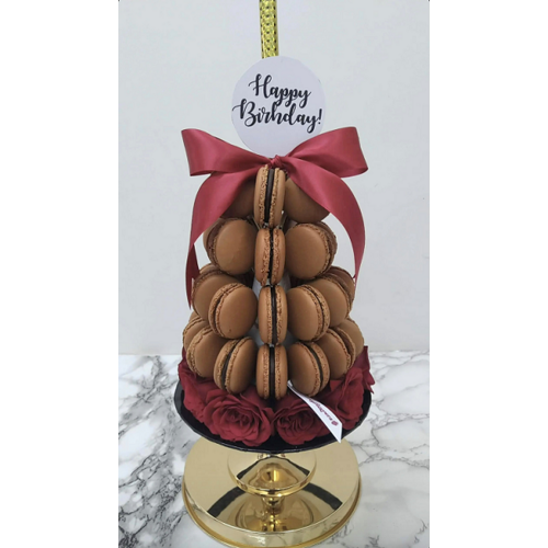 Brown Macaron with Red Roses Tower (Small)
